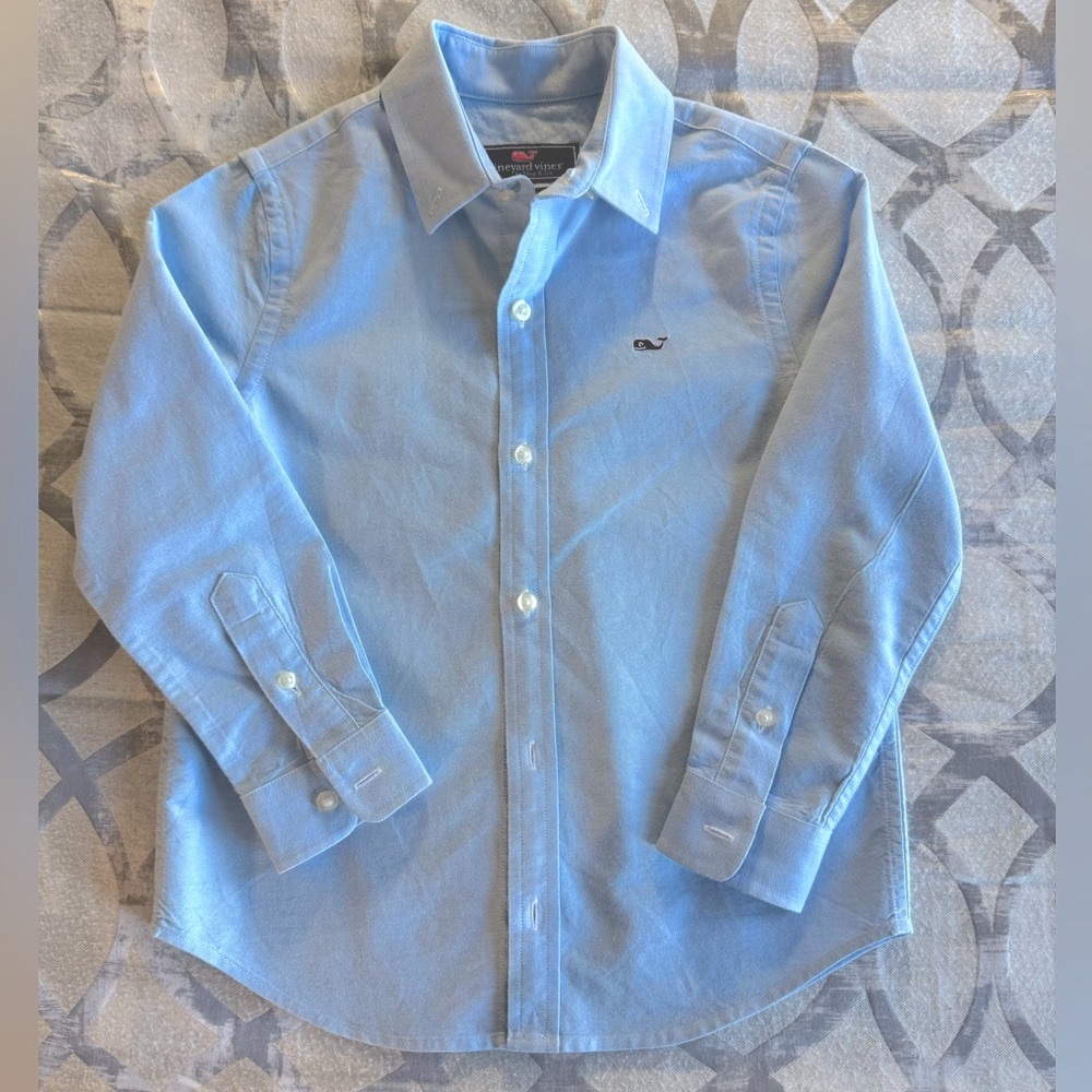 Vineyard Vines Kids Oxford Blue Whale Shirt Button-Down Long Sleeve Boys Size 5